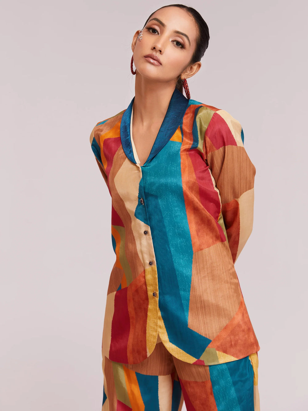 Multi-Color Digital Printed Crepe Shirt Pant With Blazer