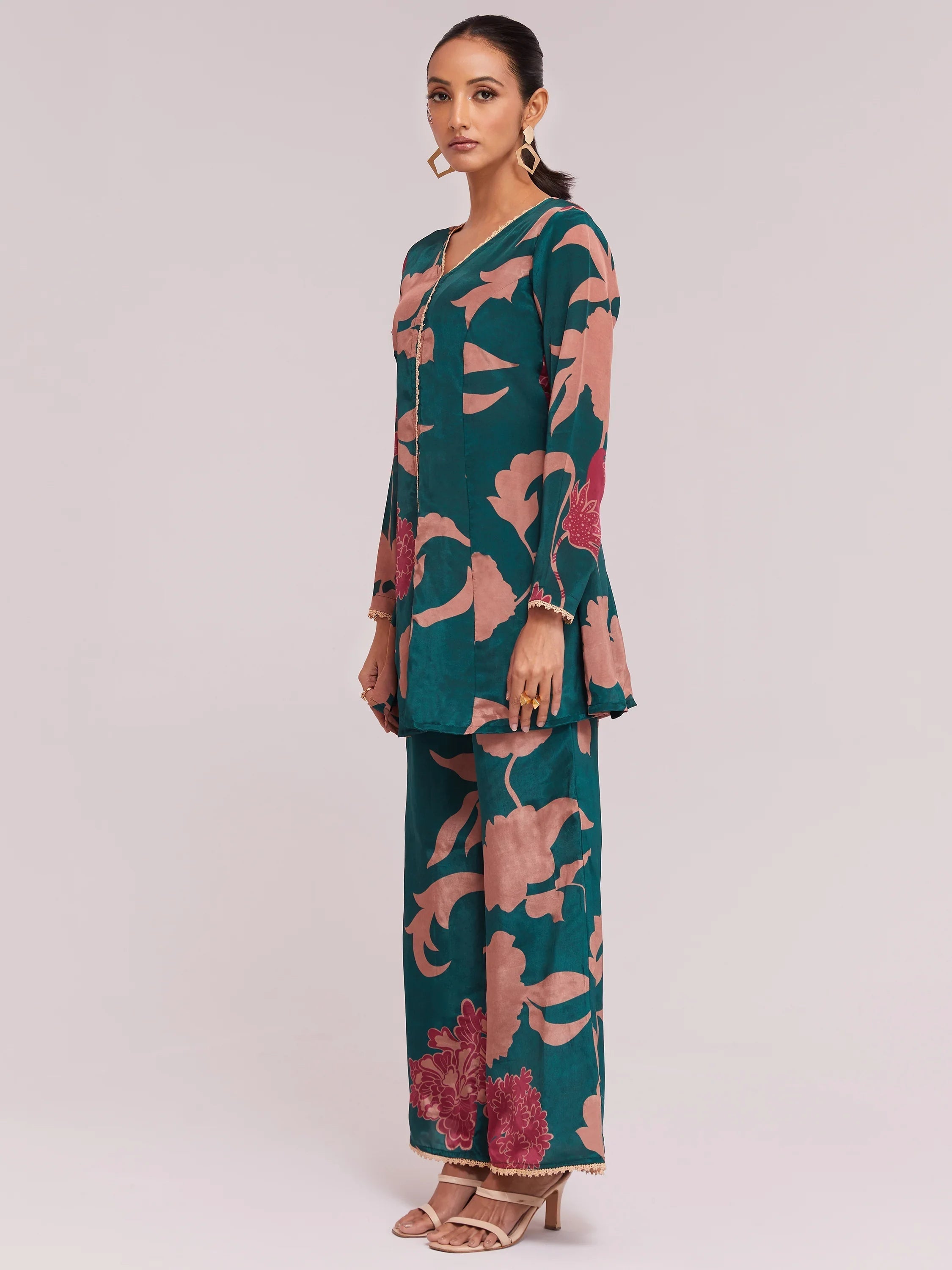Teal Blue Digital Printed Crepe Casual Wear Co-Ord Set