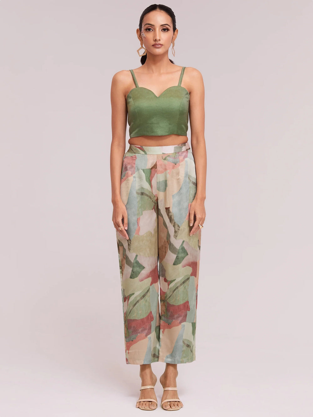 Multi-Color Satin Stylist Crop Top And Pant With Blazer