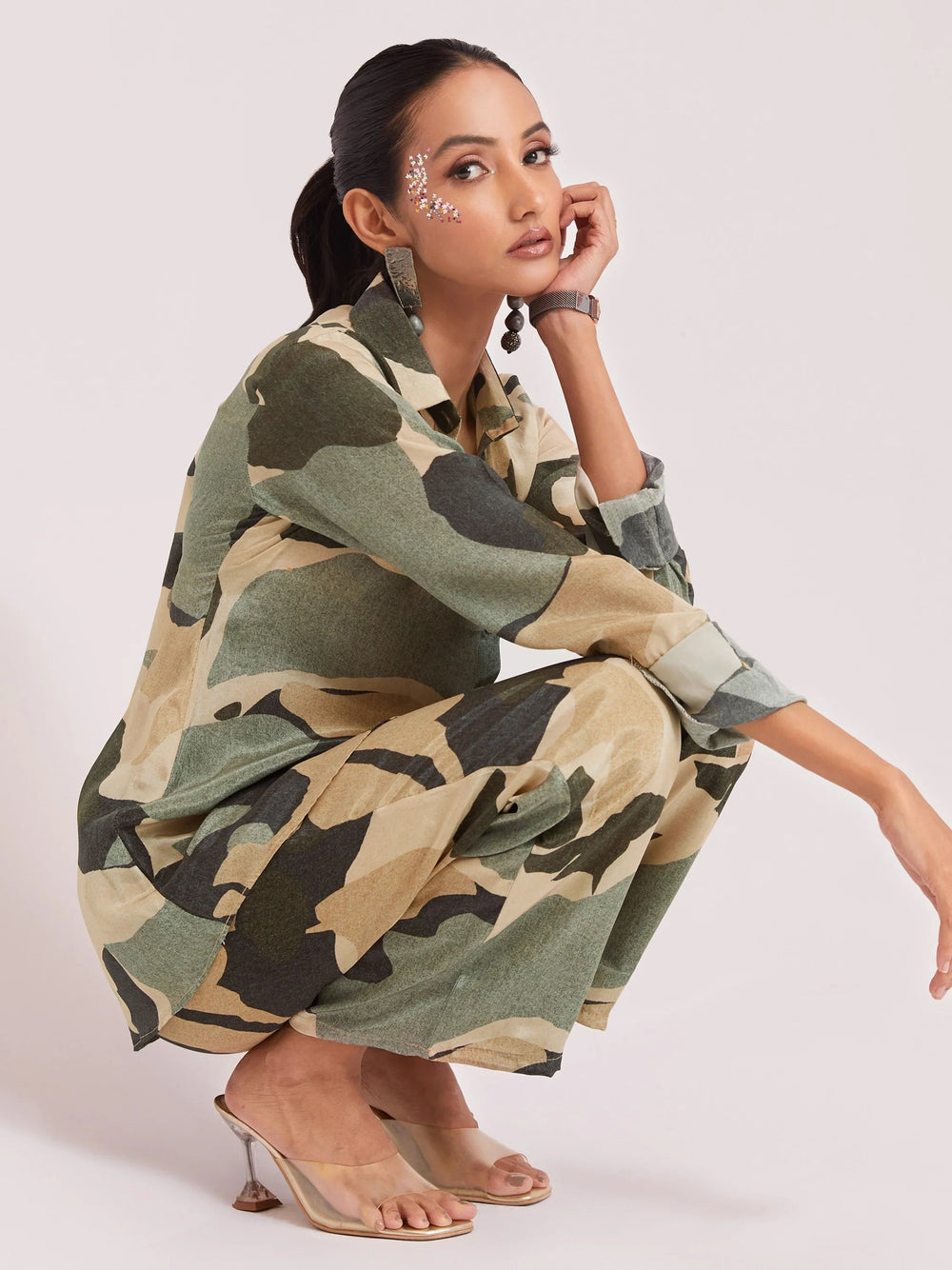 Incredible Multi-Color Digital Printed Crepe Office Wear Co-Ord Set