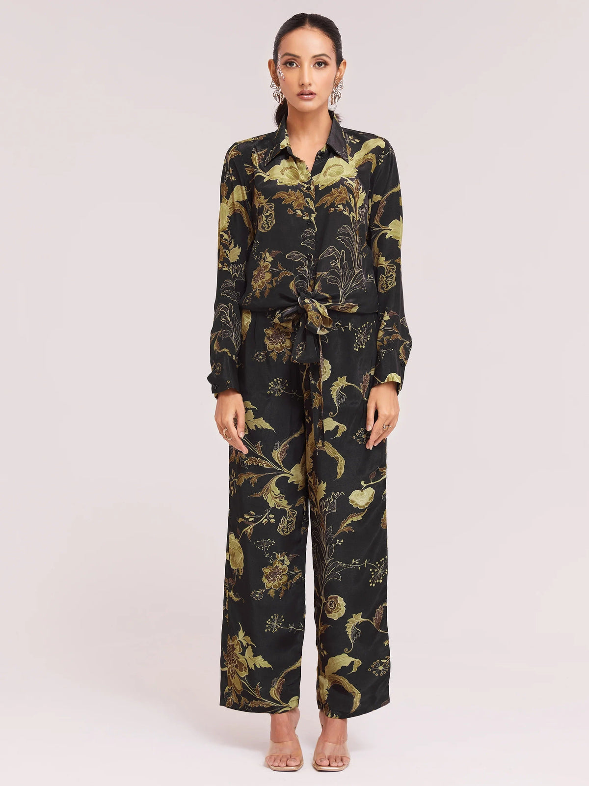 Black Color Digital Printed Crepe Casual Wear Co-Ord Set