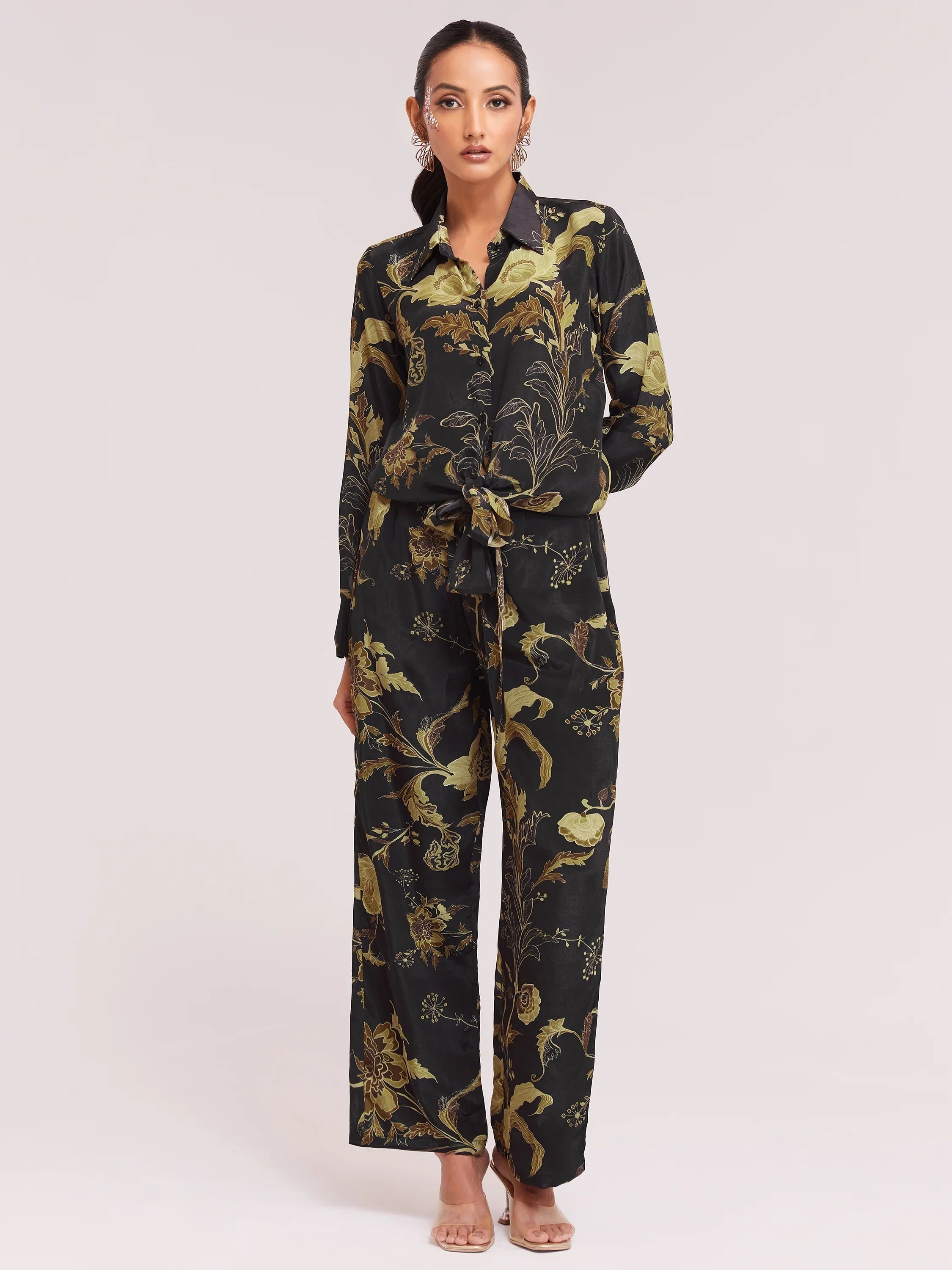 Black Color Digital Printed Crepe Casual Wear Co-Ord Set