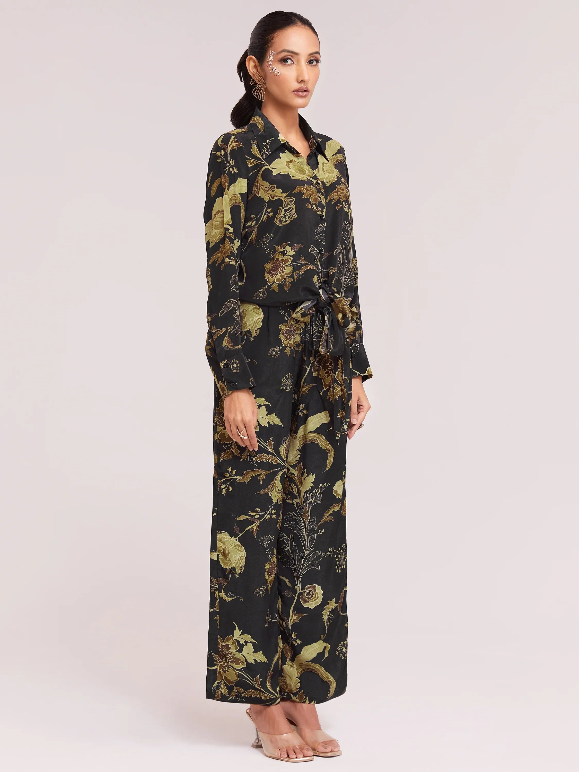 Black Color Digital Printed Crepe Casual Wear Co-Ord Set