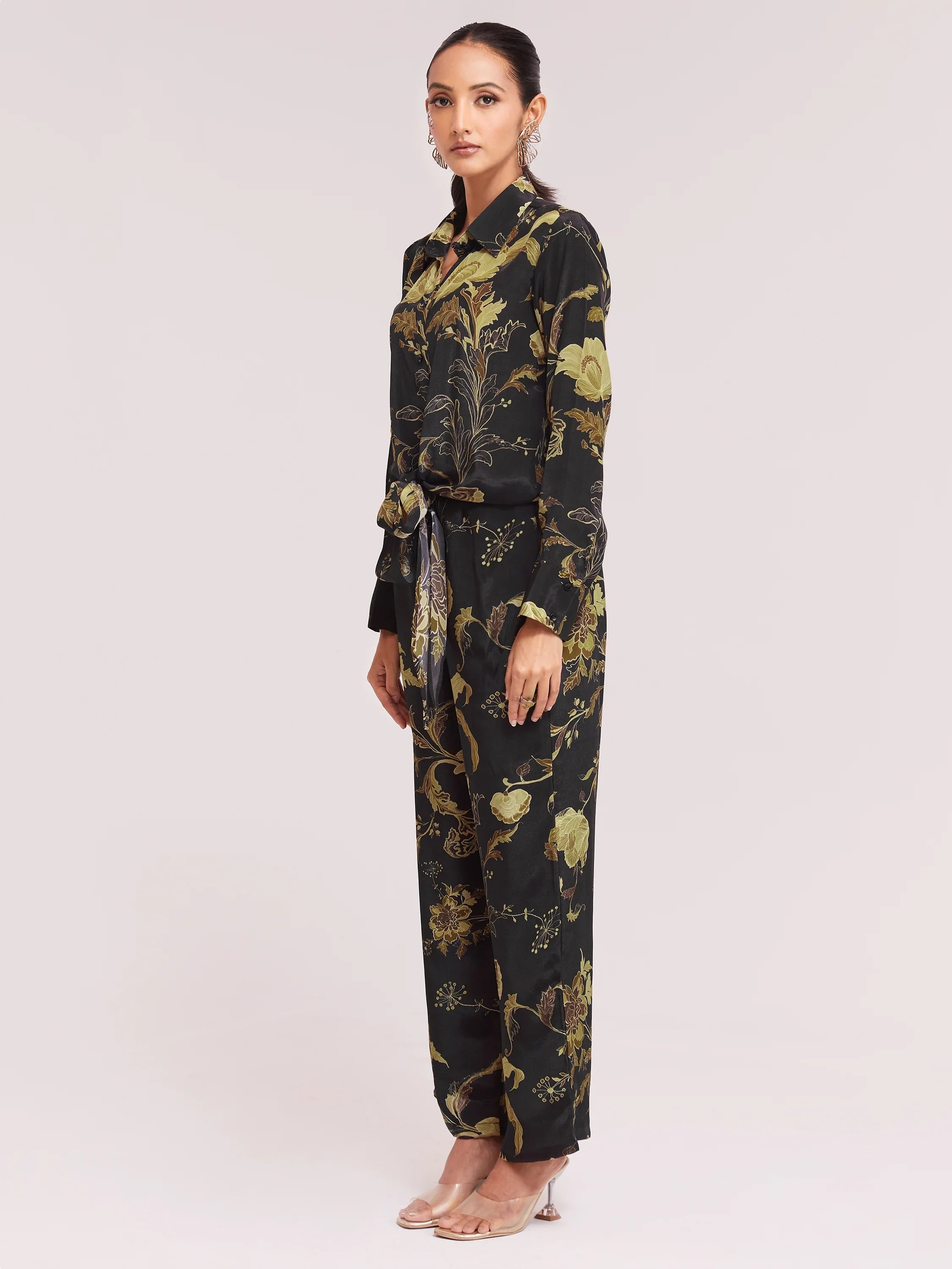 Black Color Digital Printed Crepe Casual Wear Co-Ord Set