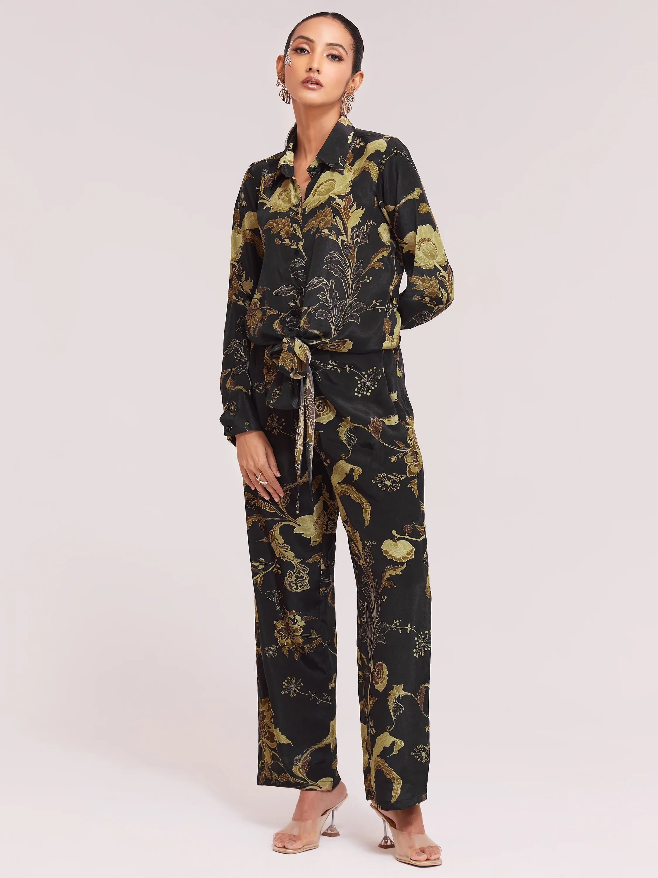 Black Color Digital Printed Crepe Casual Wear Co-Ord Set