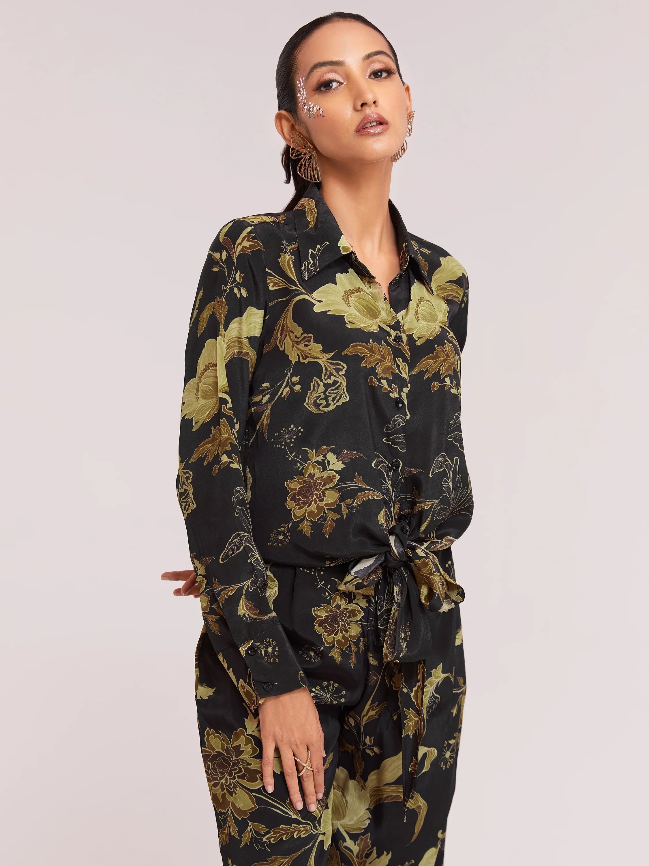 Black Color Digital Printed Crepe Casual Wear Co-Ord Set