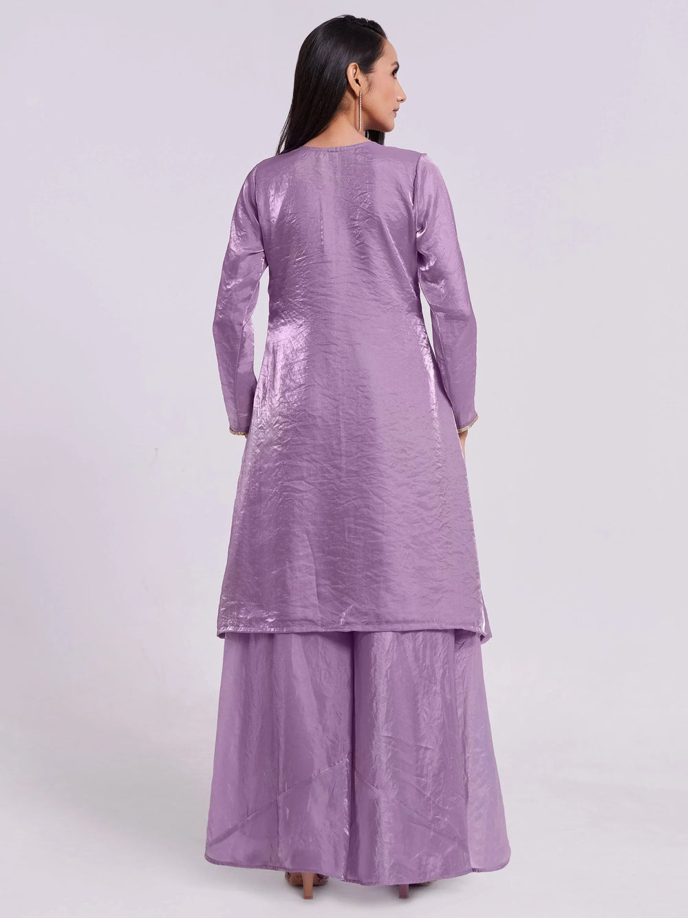 Lilac Organza Designer Kurta With Palazzo Set
