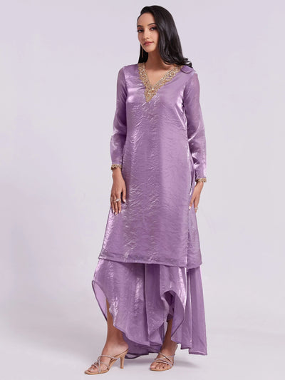 Lilac Organza Designer Kurta With Palazzo Set