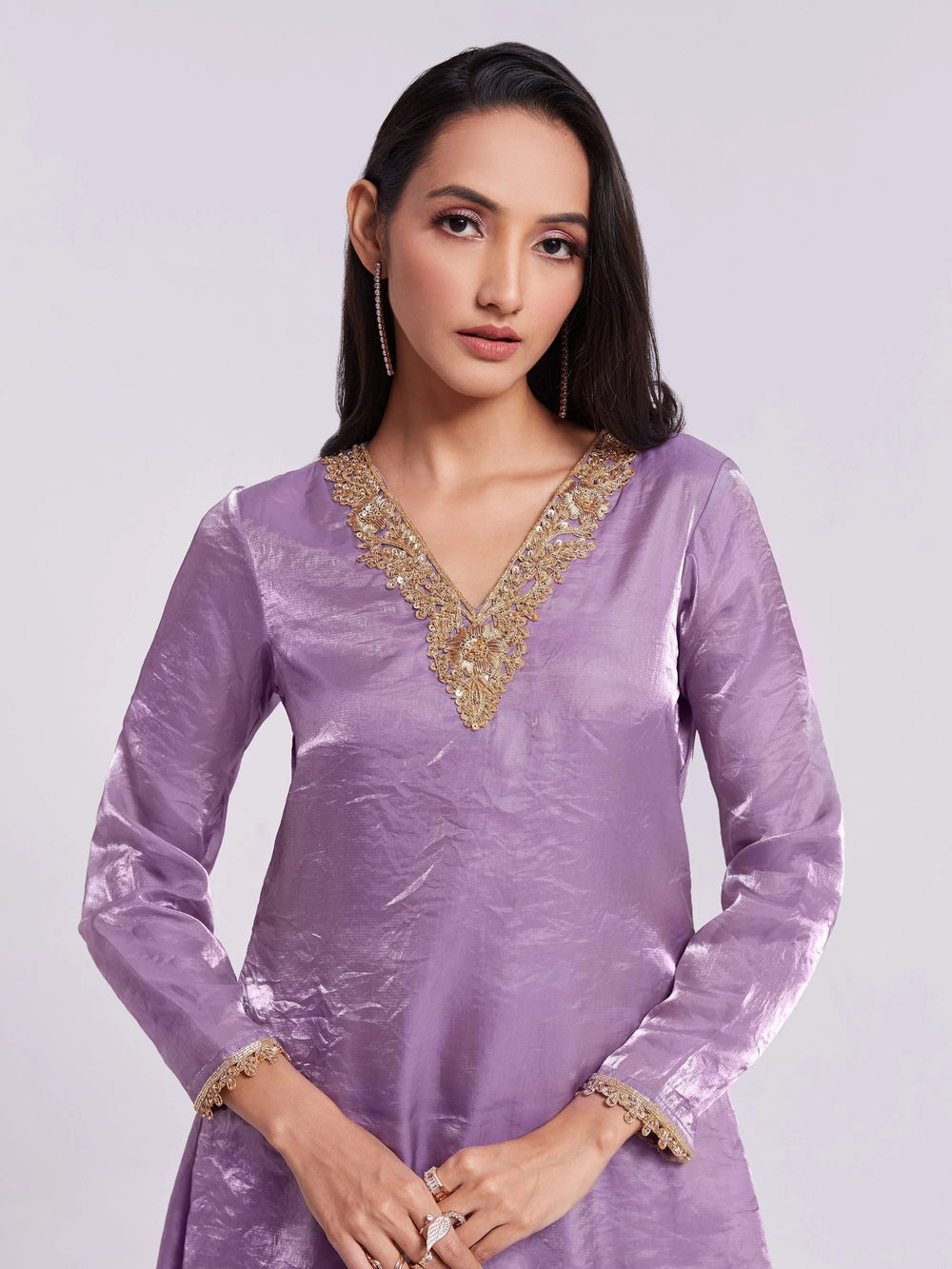 Lilac Organza Designer Kurta With Palazzo Set