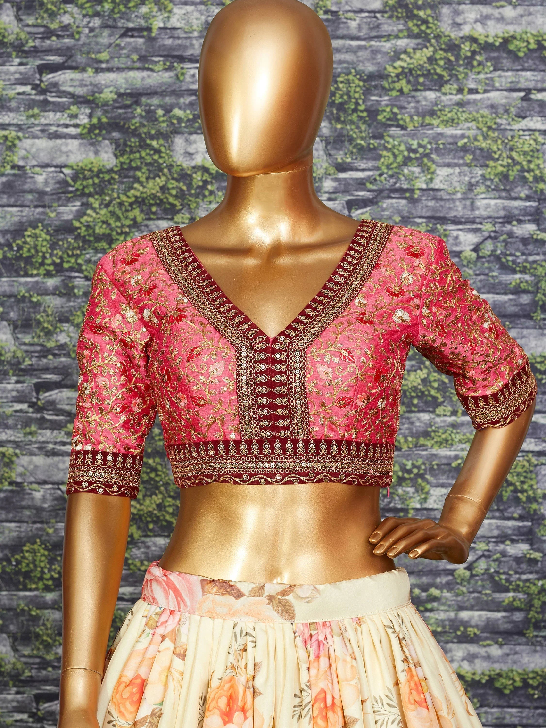 Off White Floral Printed Organza Bridal Lehenga Choli for Women