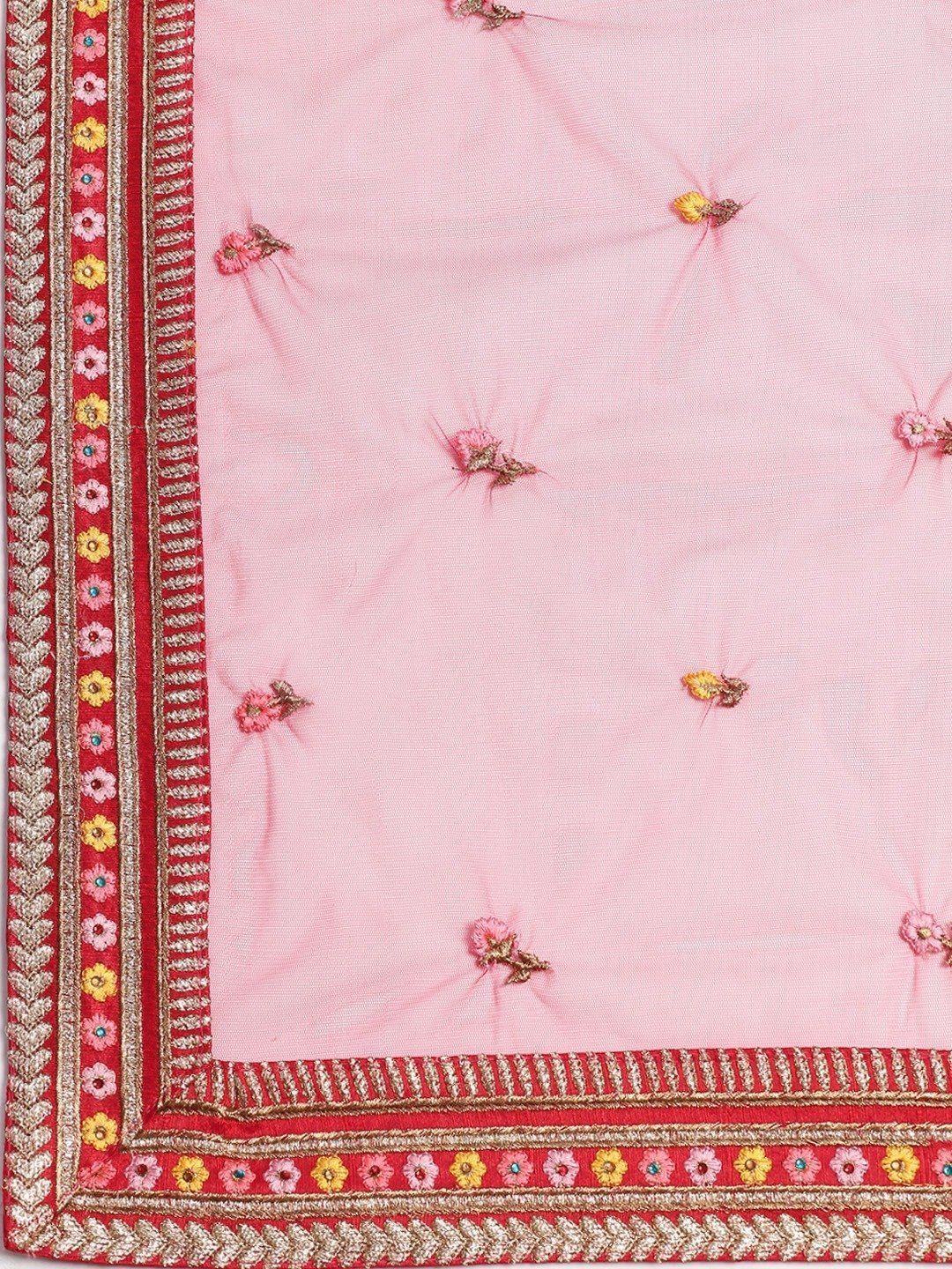 Red & Pink Embroidered Wedding Wear Lehenga Choli with Dupatta
