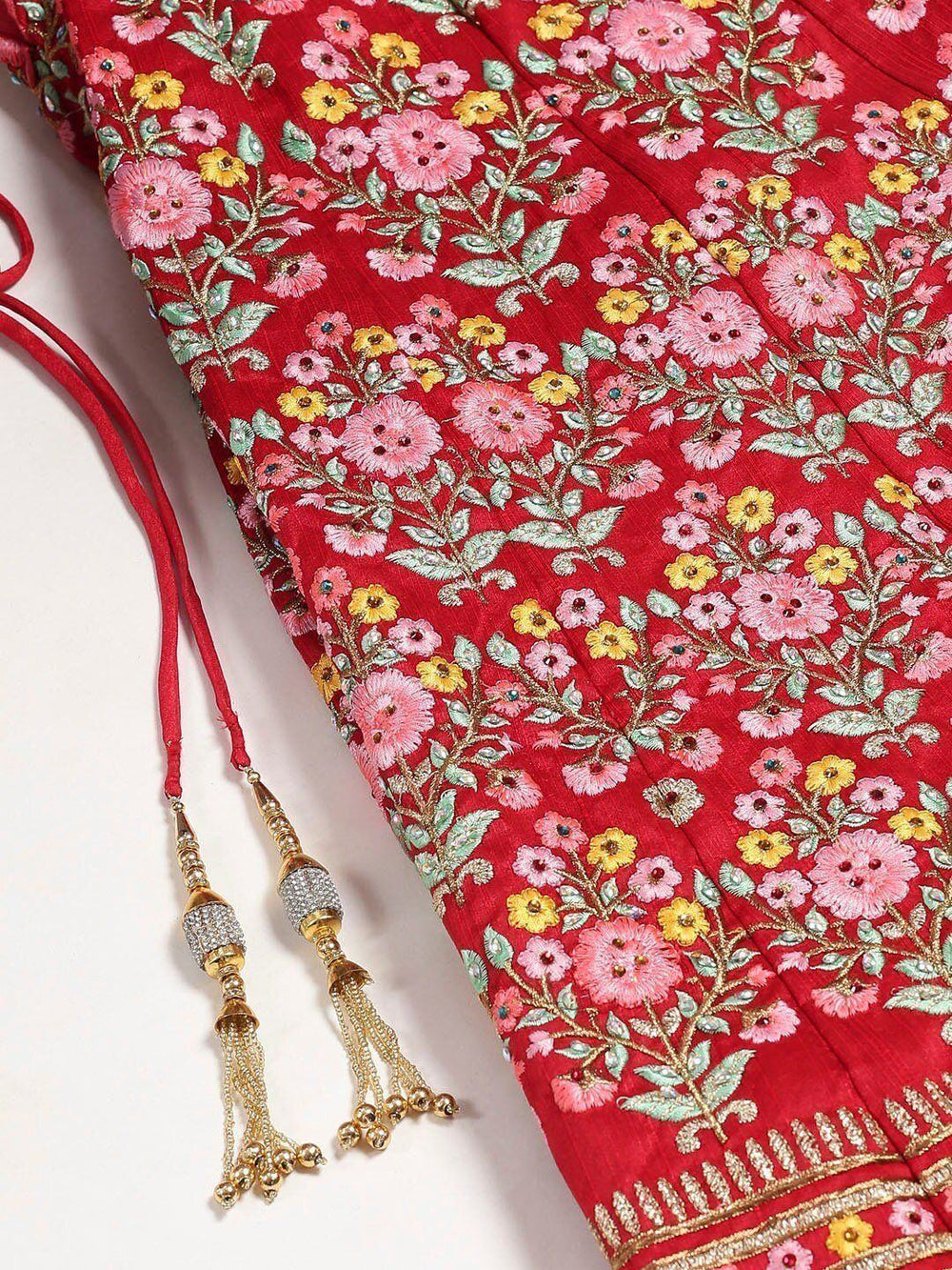 Red & Pink Embroidered Wedding Wear Lehenga Choli with Dupatta