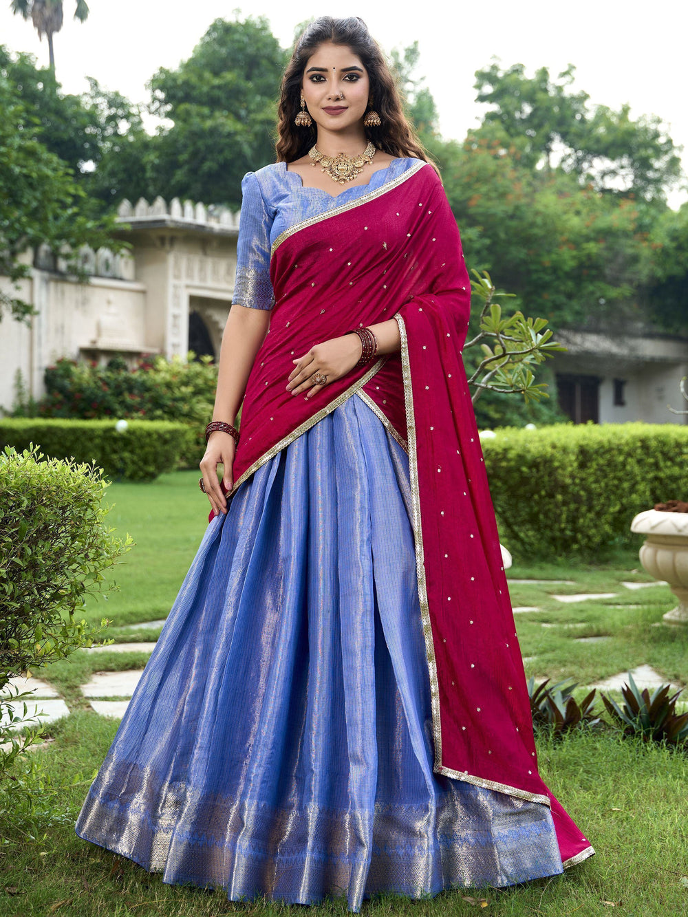 Royal Blue Silk Zari Weaving Event Wear Lehenga Choli for Women