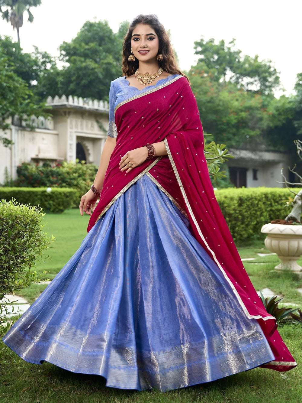 Royal Blue Silk Zari Weaving Event Wear Lehenga Choli for Women