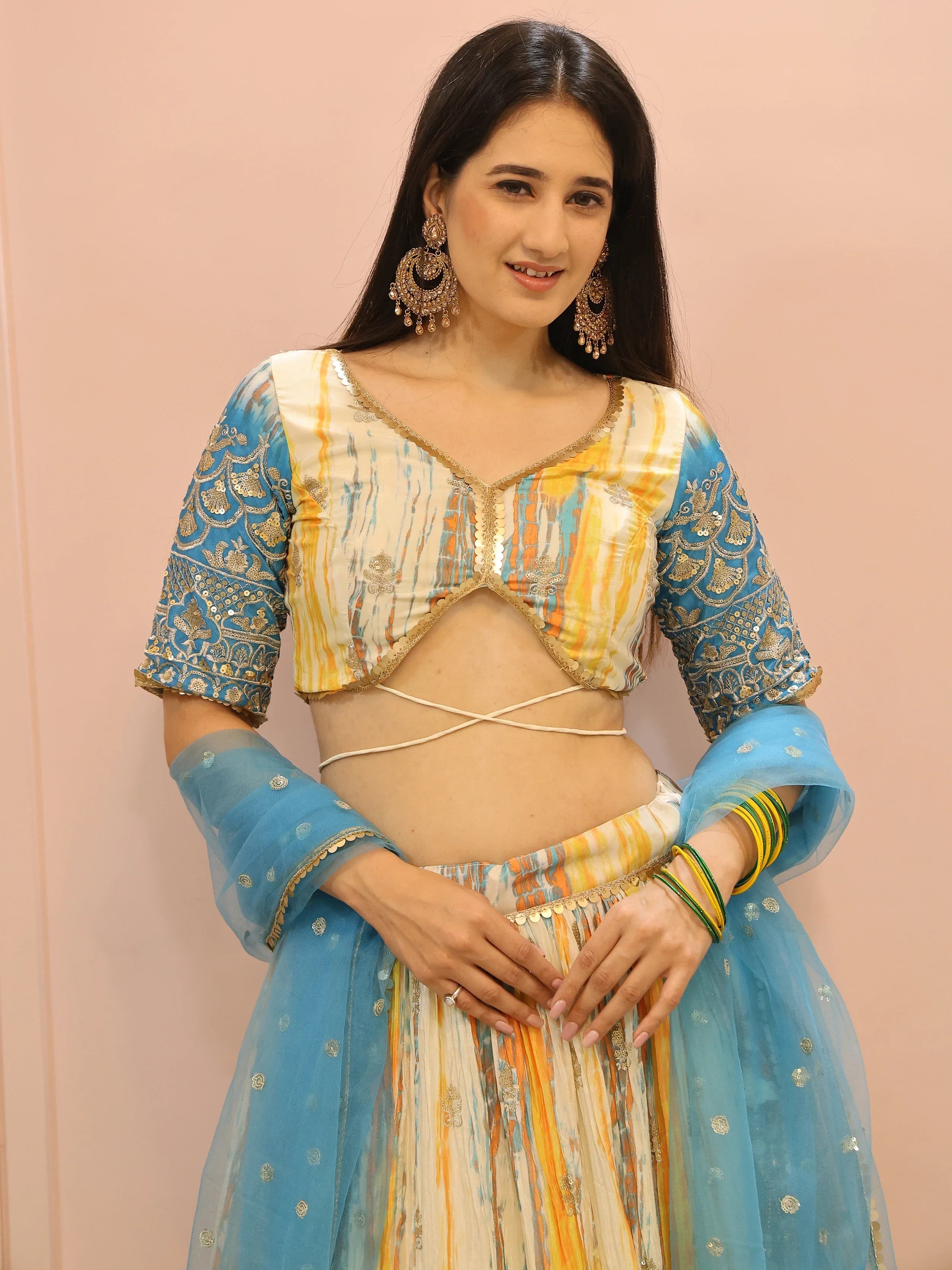 Multi Chinon Thread Embroidered Festival Wear Lehenga Choli for Women