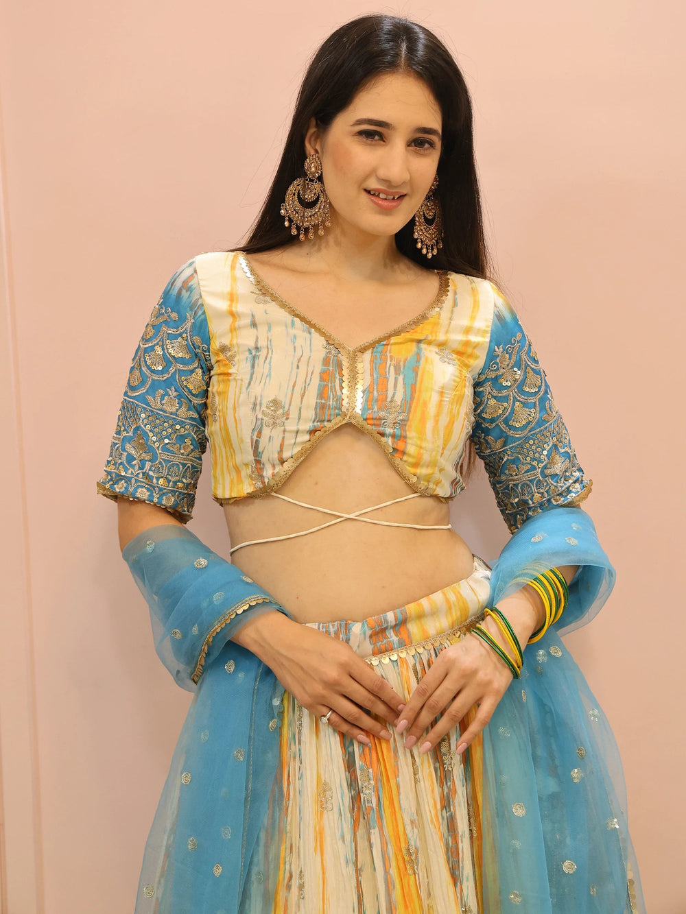 Multi Chinon Thread Embroidered Festival Wear Lehenga Choli for Women