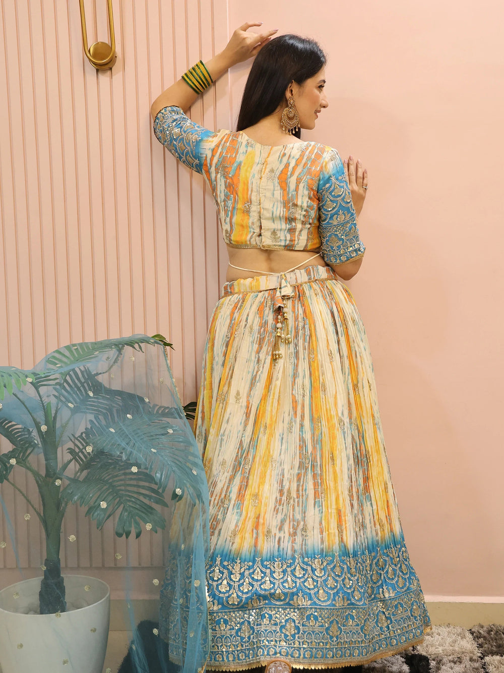 Multi Chinon Thread Embroidered Festival Wear Lehenga Choli for Women