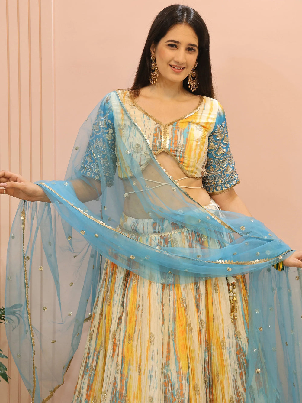 Multi Chinon Thread Embroidered Festival Wear Lehenga Choli for Women