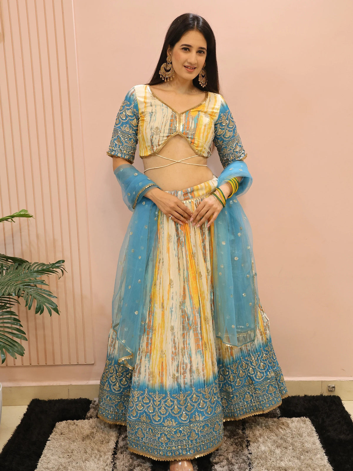 Multi Chinon Thread Embroidered Festival Wear Lehenga Choli for Women