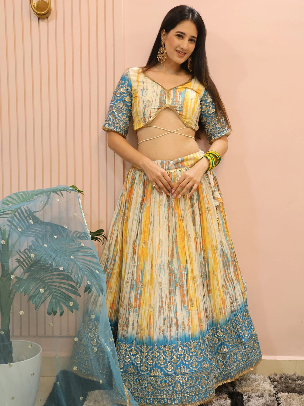 Multi Chinon Thread Embroidered Festival Wear Lehenga Choli for Women