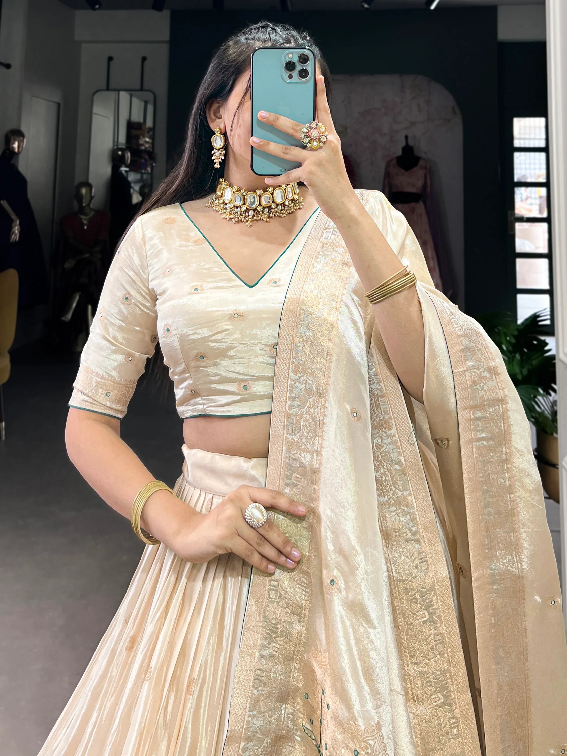 Off-White Silk Weaving Festival Wear Lehenga Choli for Women