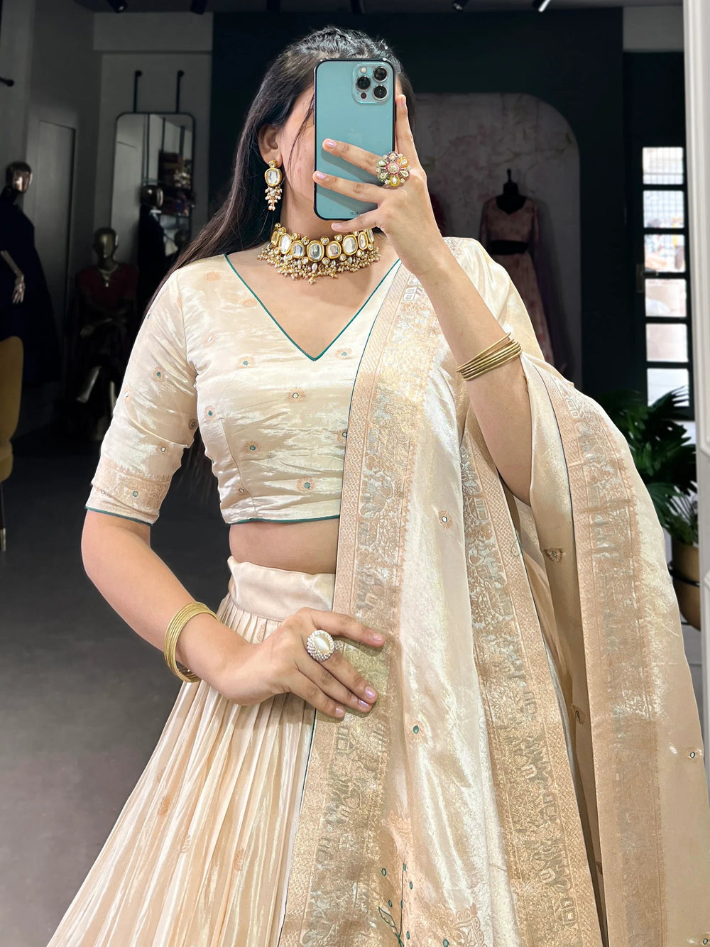 Off-White Silk Weaving Festival Wear Lehenga Choli for Women