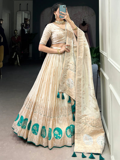 Off-White Silk Weaving Festival Wear Lehenga Choli for Women