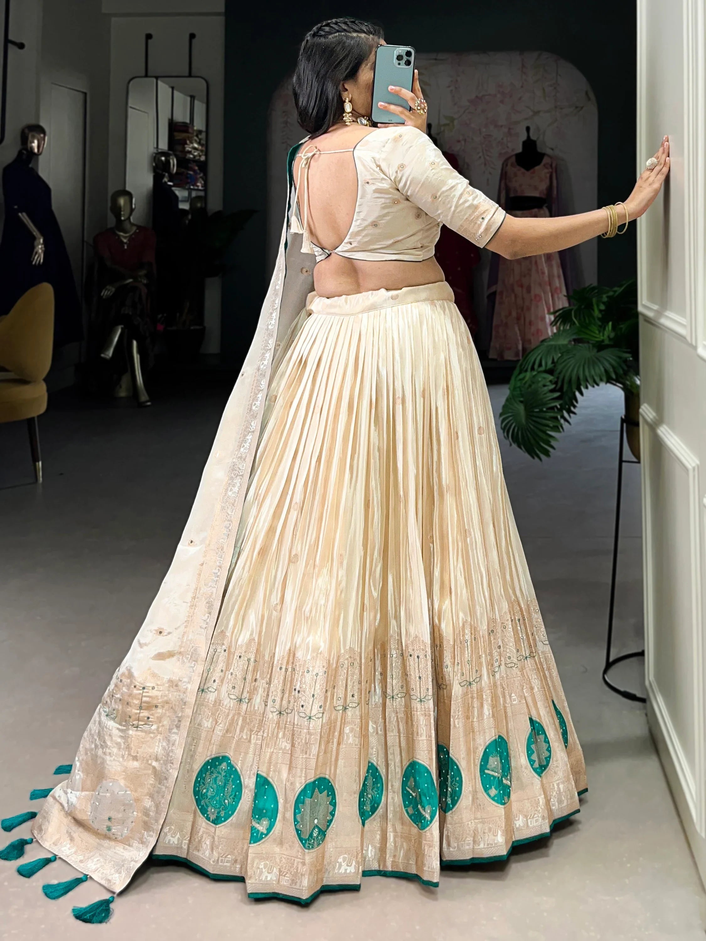 Off-White Silk Weaving Festival Wear Lehenga Choli for Women