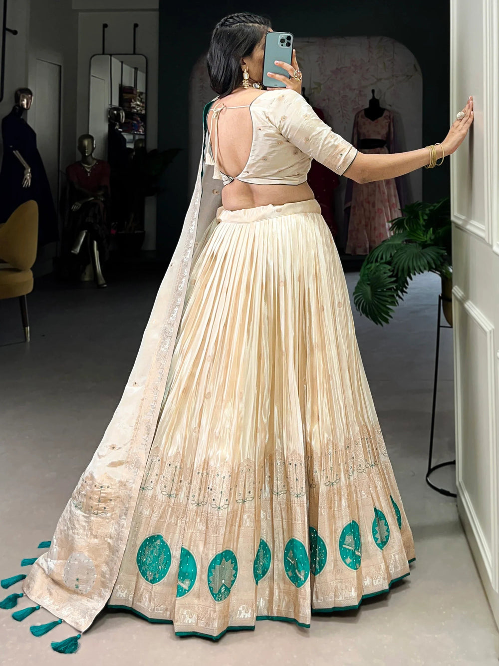 Off-White Silk Weaving Festival Wear Lehenga Choli for Women