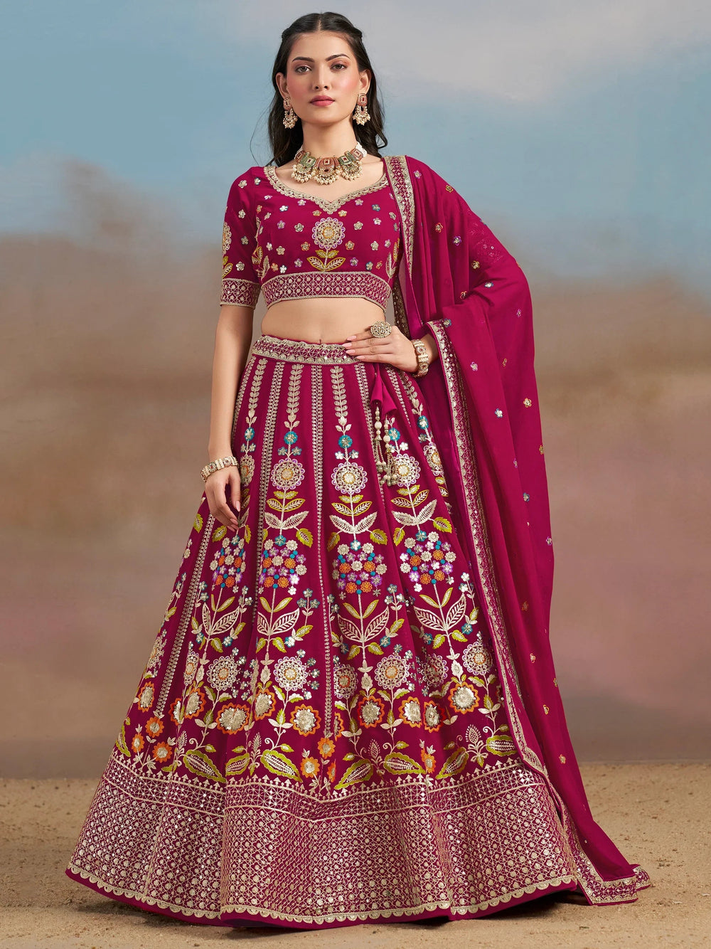 Sequins georgette lehenga choli with dupatta for wedding and mehendi ceremony