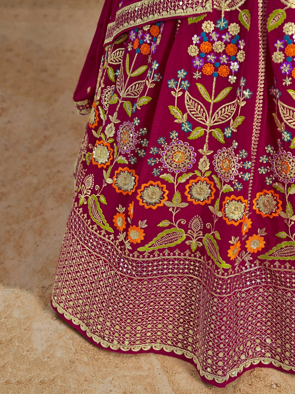 Sequins georgette lehenga choli with dupatta for wedding and mehendi ceremony