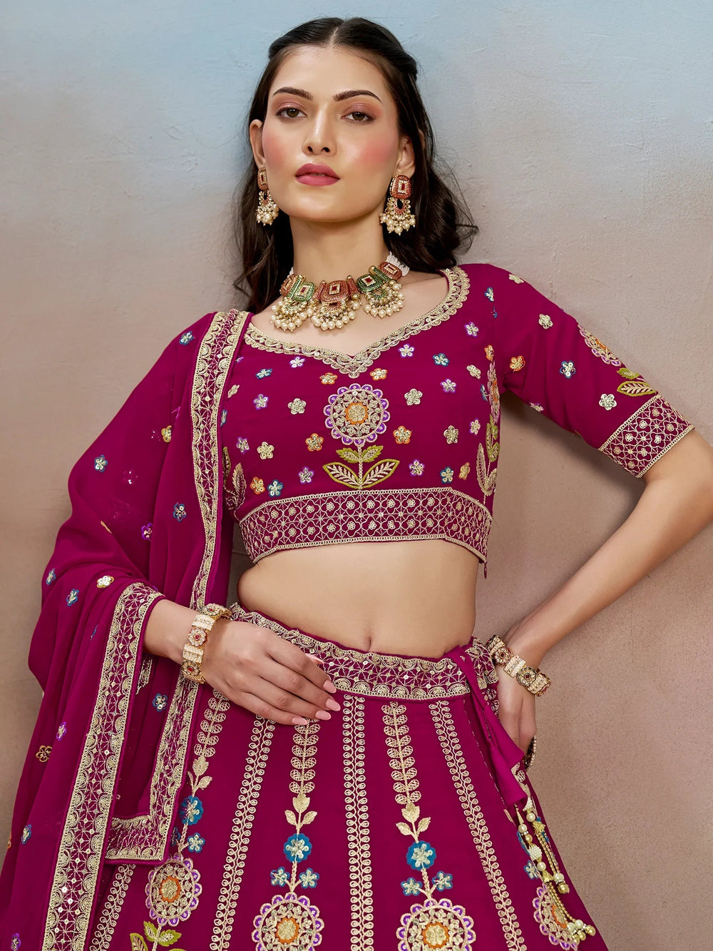 Sequins georgette lehenga choli with dupatta for wedding and mehendi ceremony