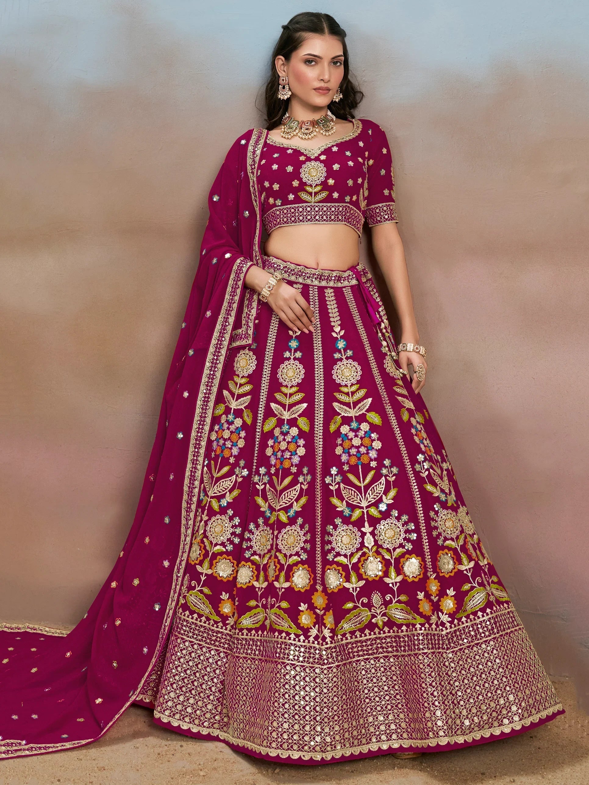 Sequins georgette lehenga choli with dupatta for wedding and mehendi ceremony
