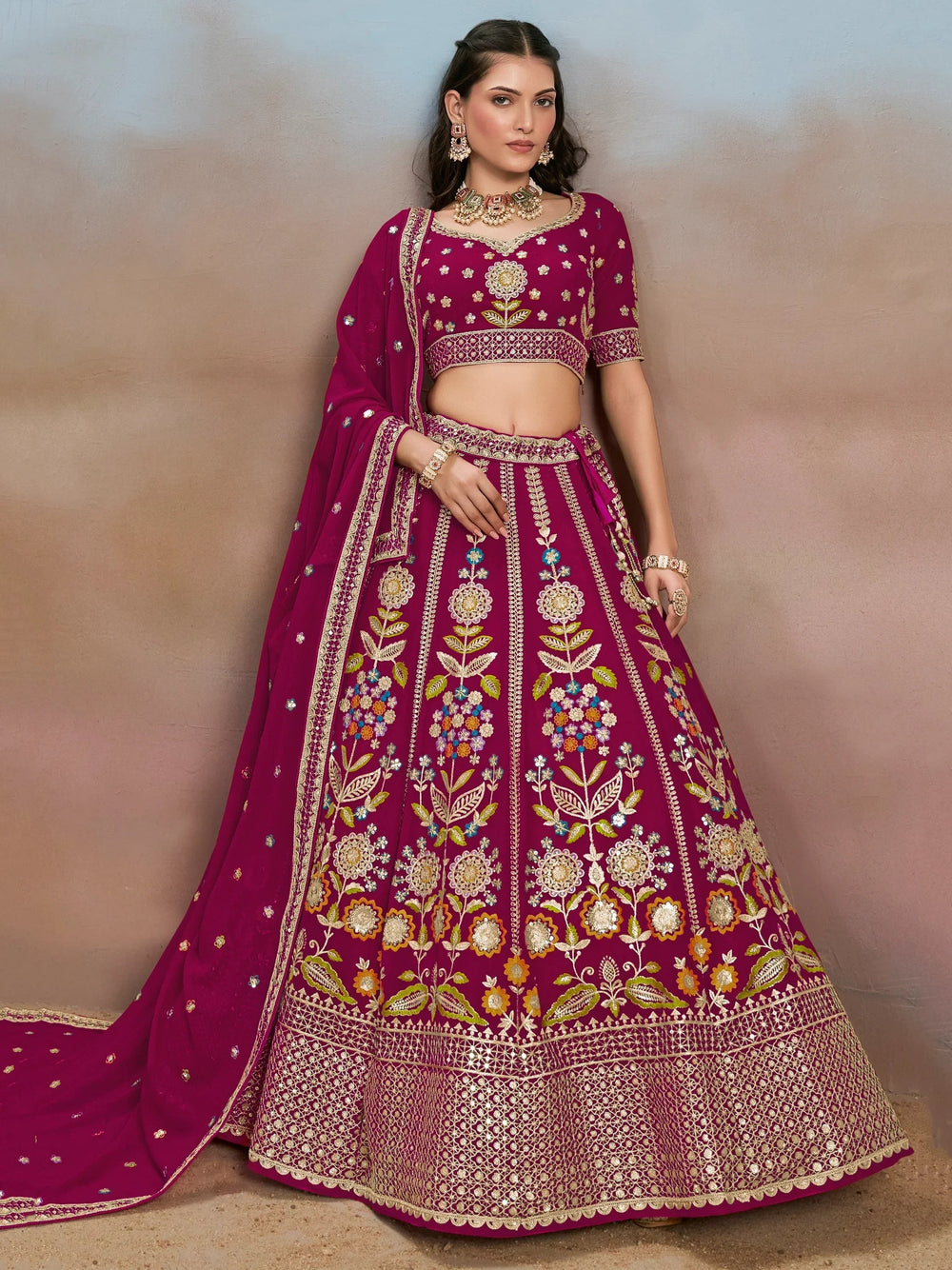 Sequins georgette lehenga choli with dupatta for wedding and mehendi ceremony