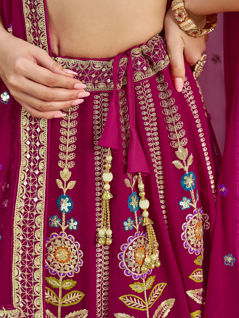 Sequins georgette lehenga choli with dupatta for wedding and mehendi ceremony