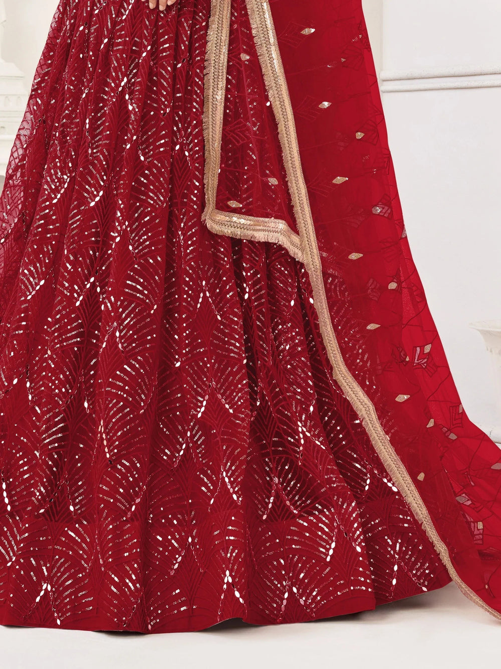Red Incredible Thread Work Net Designer Lehenga Choli for Women