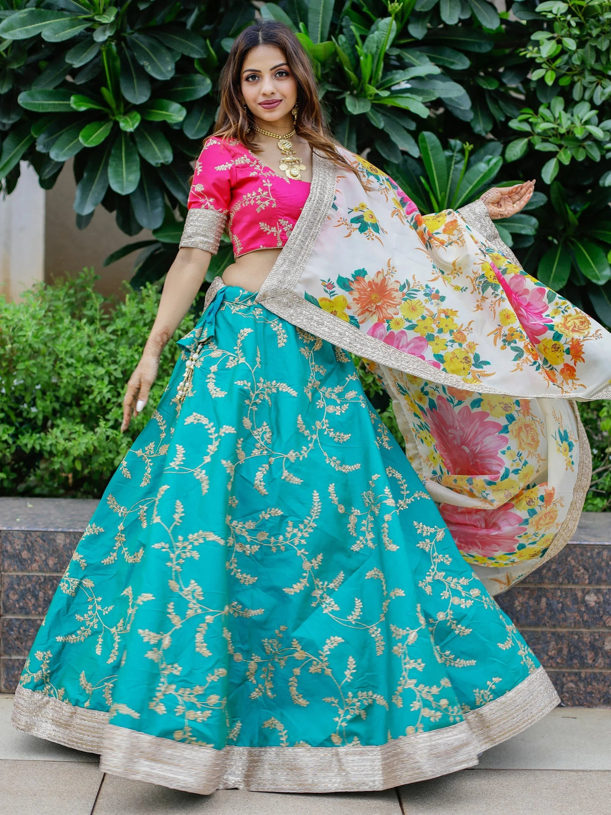 Green Sequins Work Art Silk Sangeet Lehenga Choli for Women