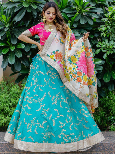 Green Sequins Work Art Silk Sangeet Lehenga Choli for Women