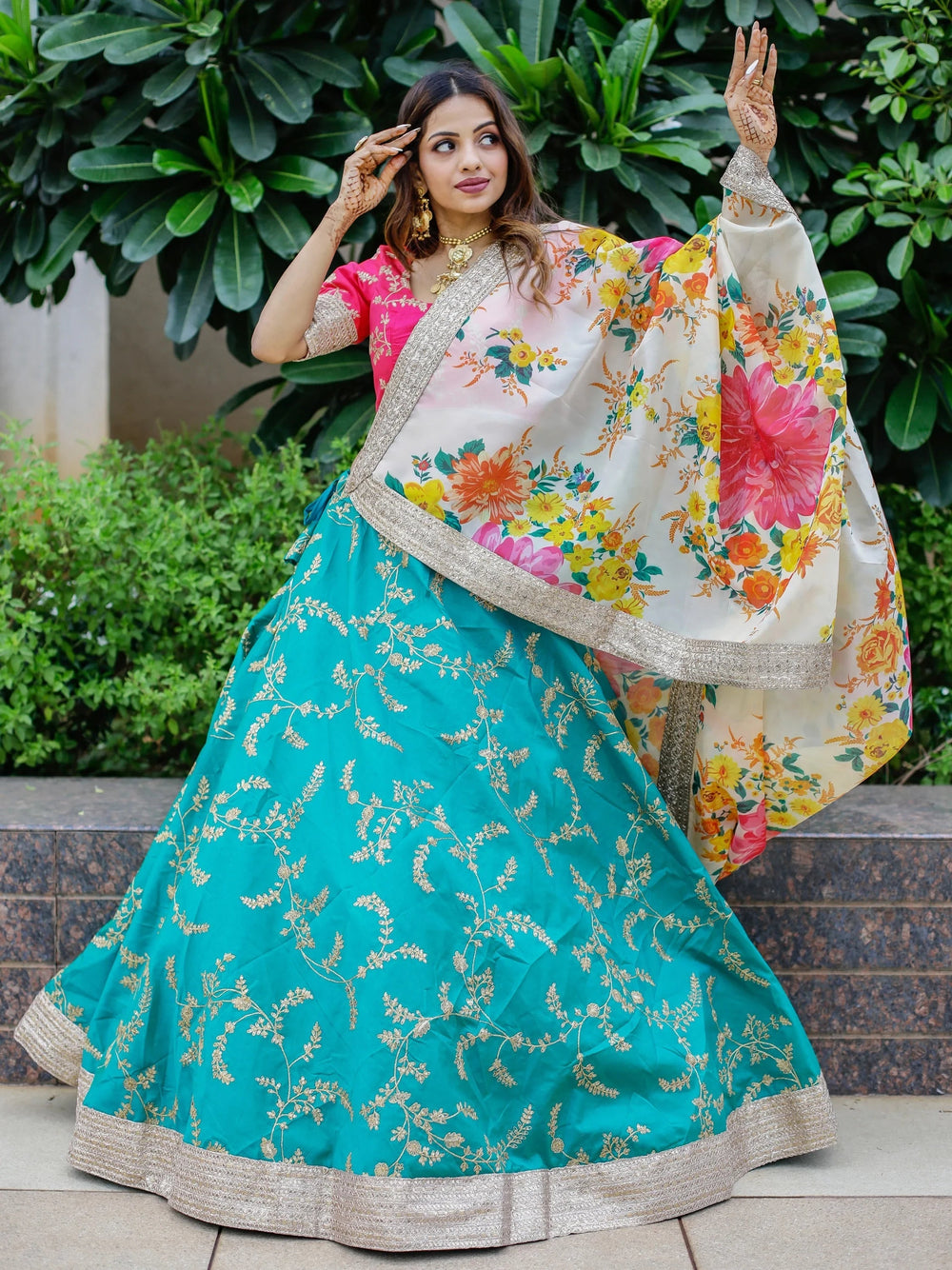 Green Sequins Work Art Silk Sangeet Lehenga Choli for Women