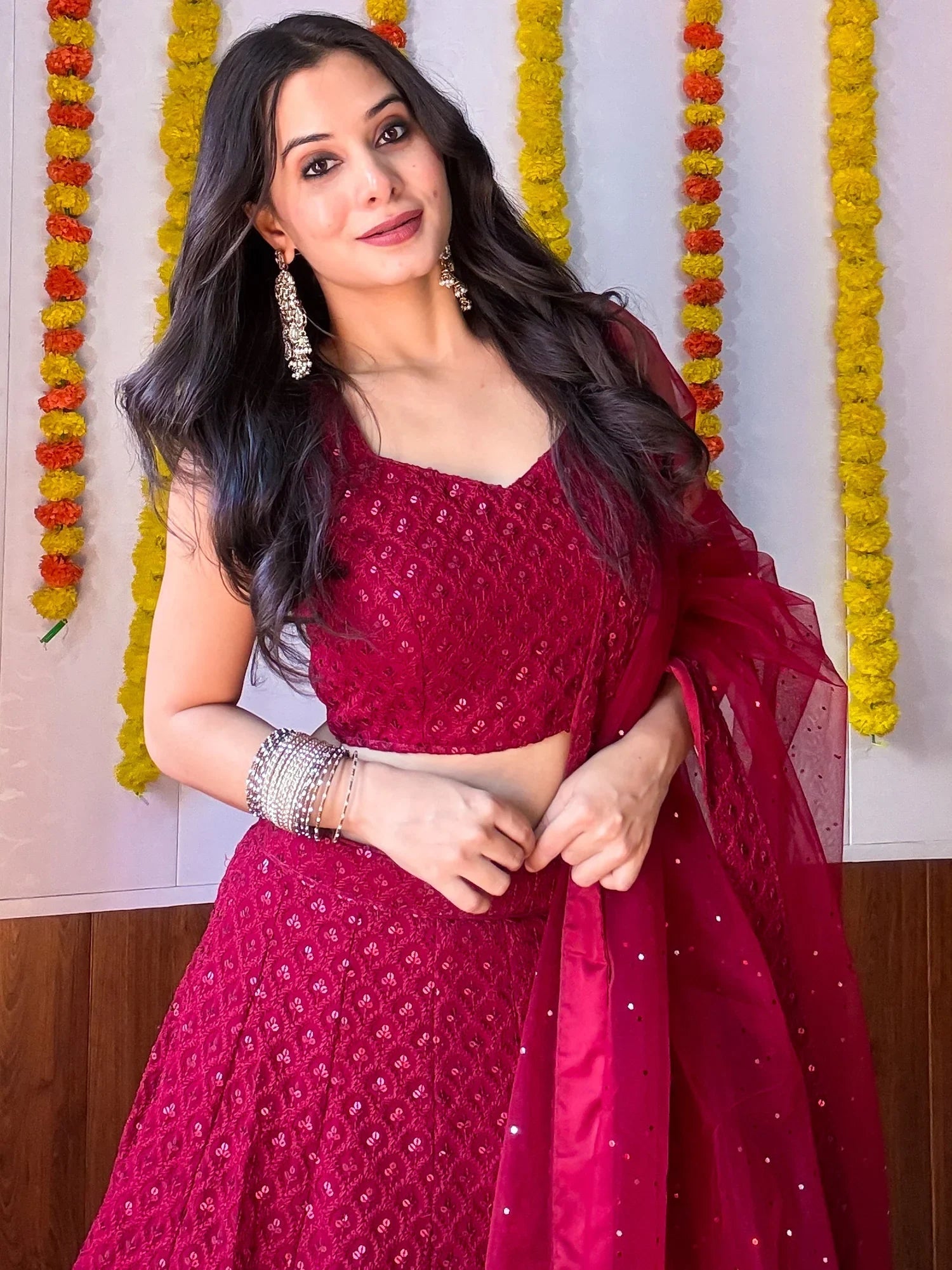 Sequins georgette lehenga choli with thread embroidery for wedding and sangeet occasions