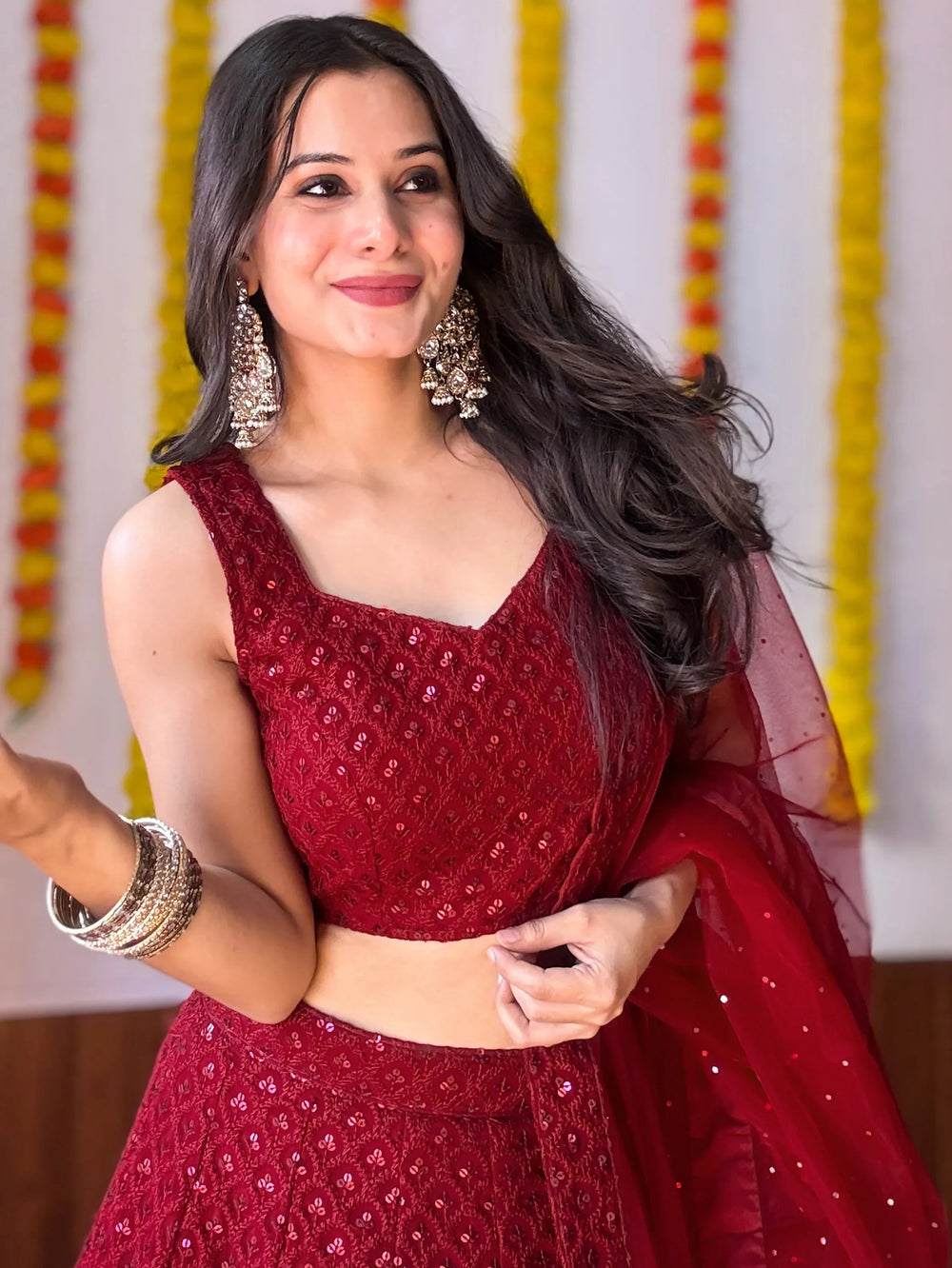 Sequins georgette lehenga choli with thread embroidery for wedding and sangeet occasions