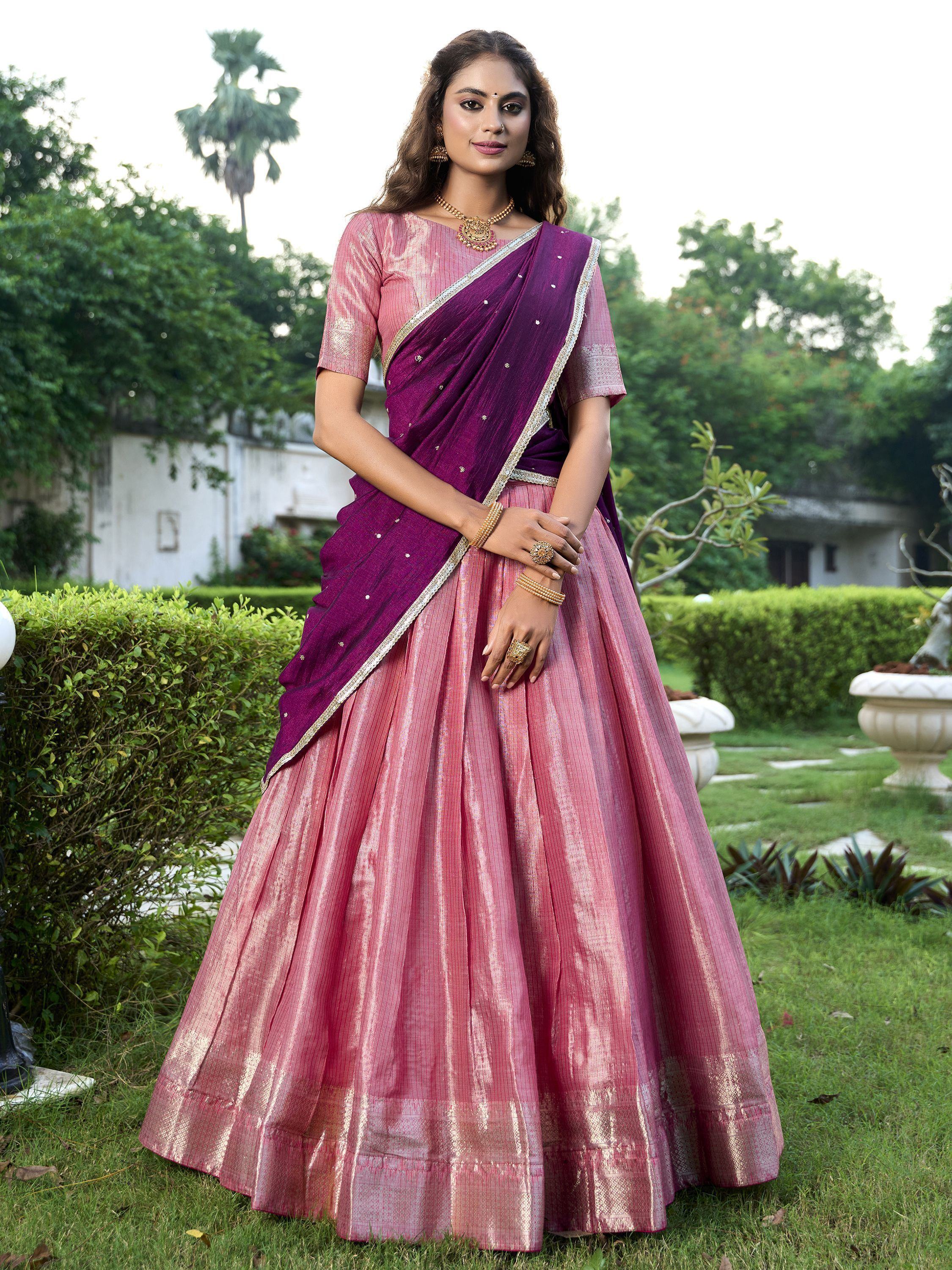Pink Silk Zari Weaving Wedding Lehenga Choli With Dupatta