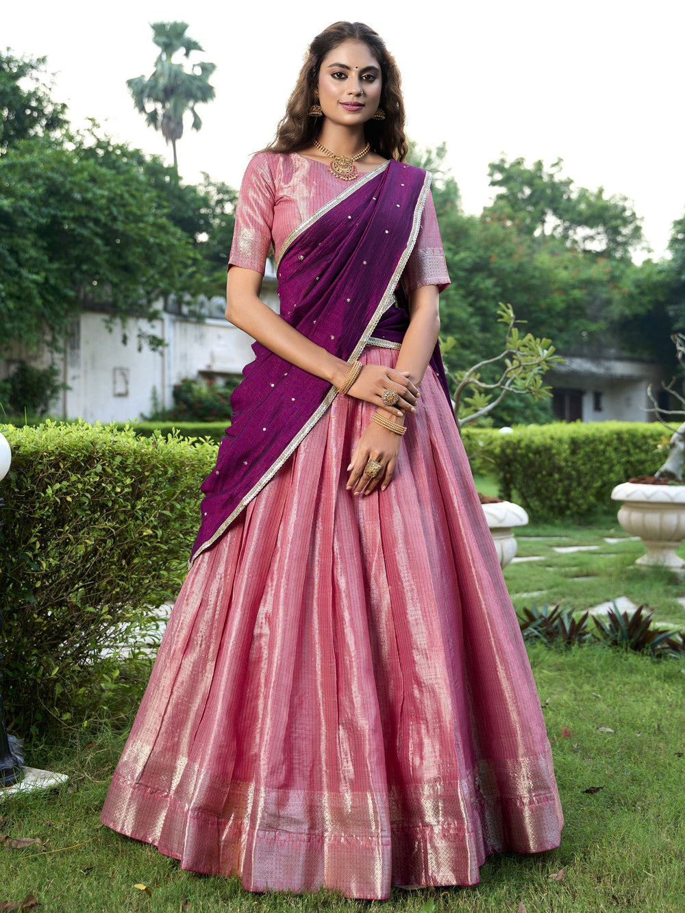 Pink Silk Zari Weaving Wedding Lehenga Choli With Dupatta