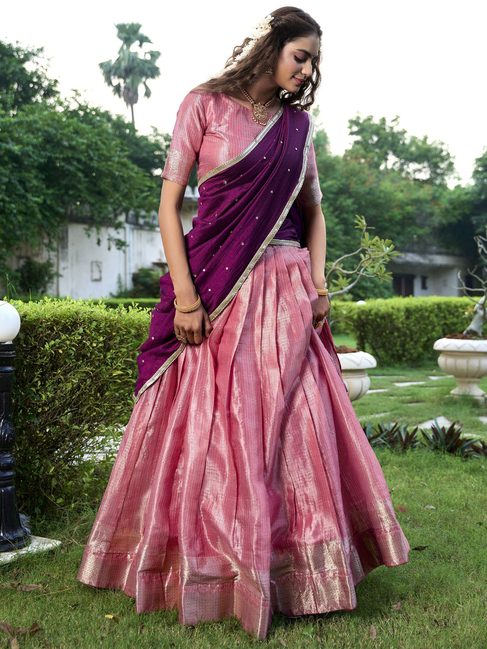 Pink Silk Zari Weaving Wedding Lehenga Choli With Dupatta
