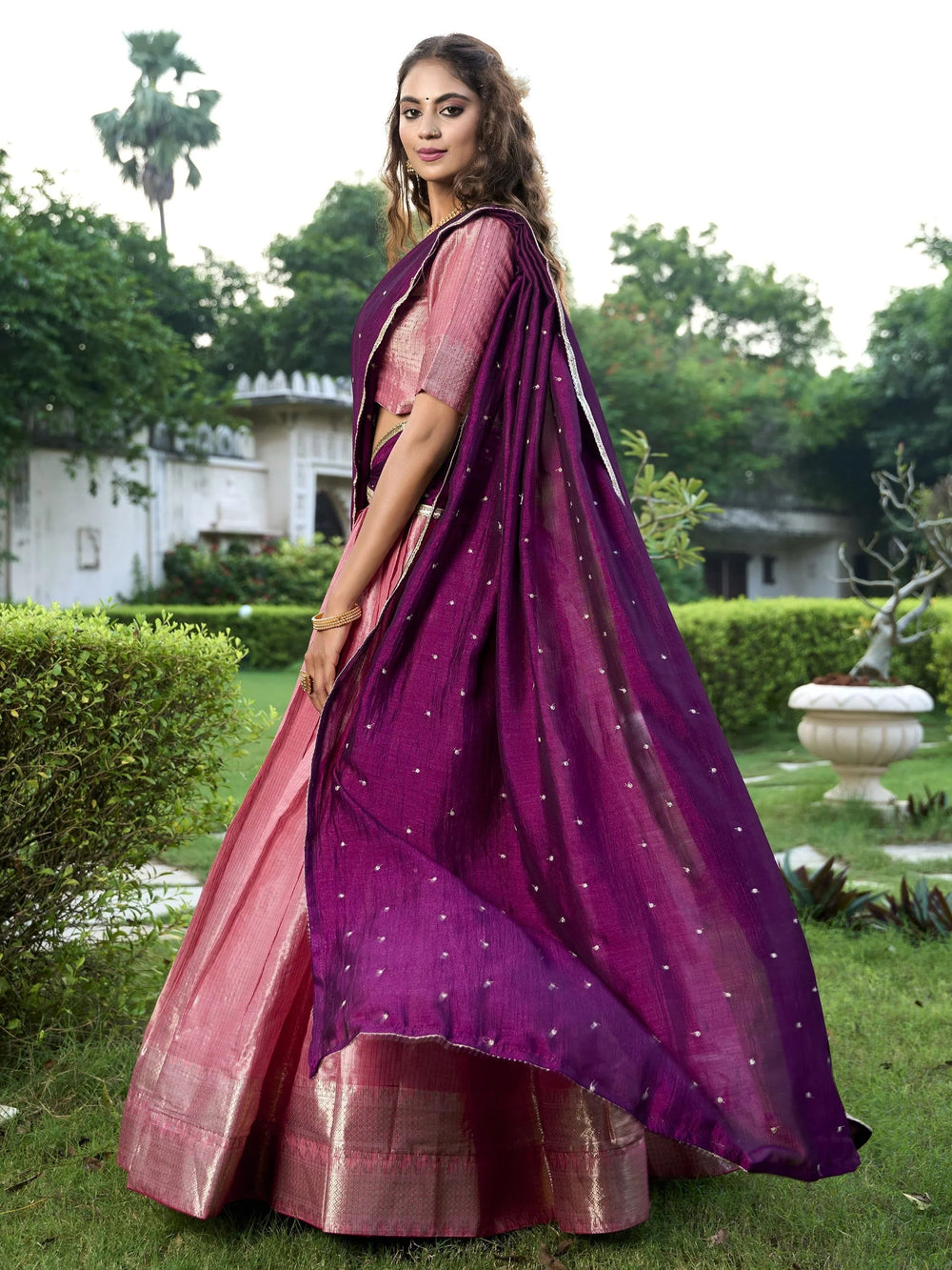 Pink Silk Zari Weaving Wedding Lehenga Choli With Dupatta