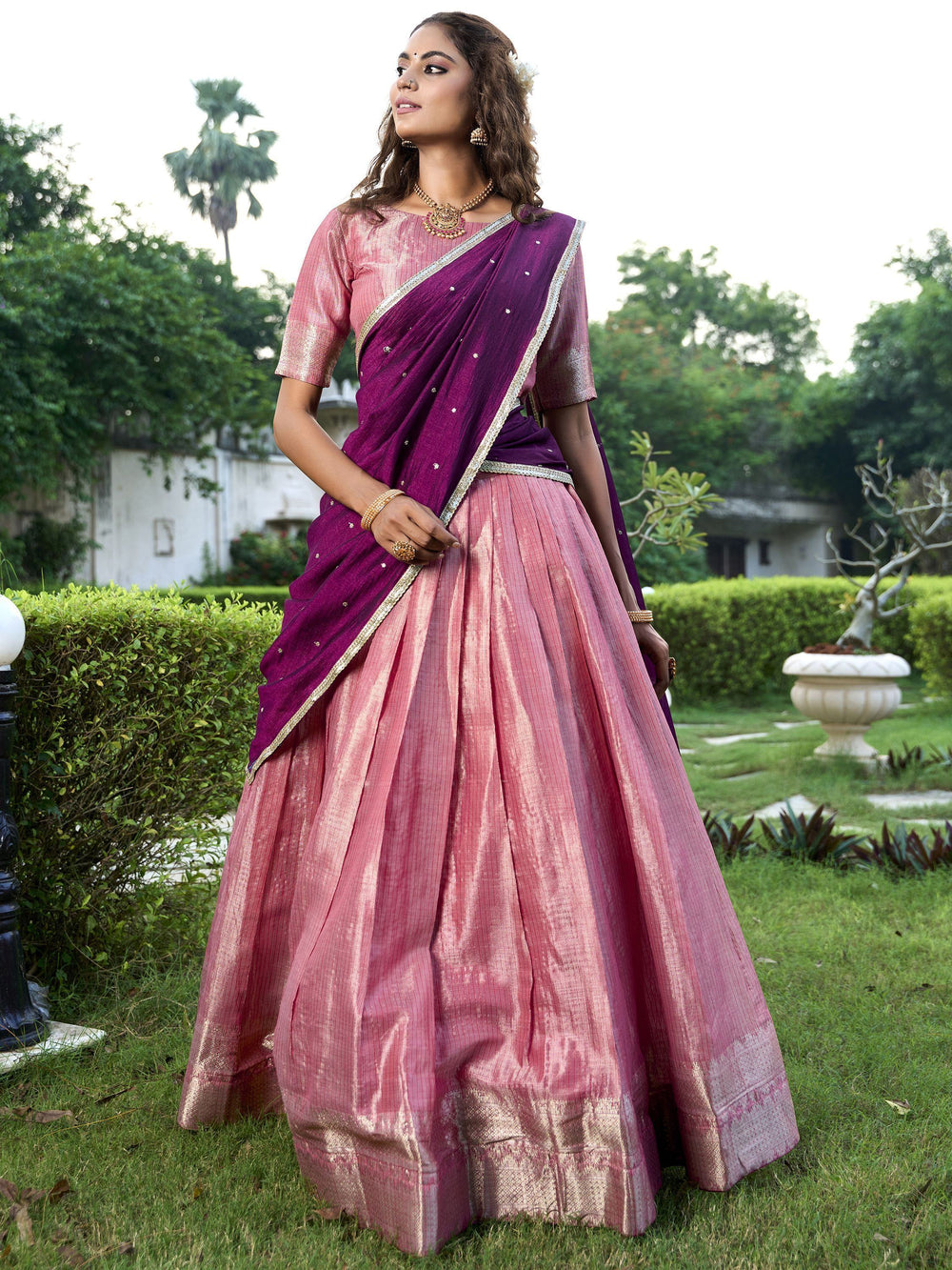 Pink Silk Zari Weaving Wedding Lehenga Choli With Dupatta
