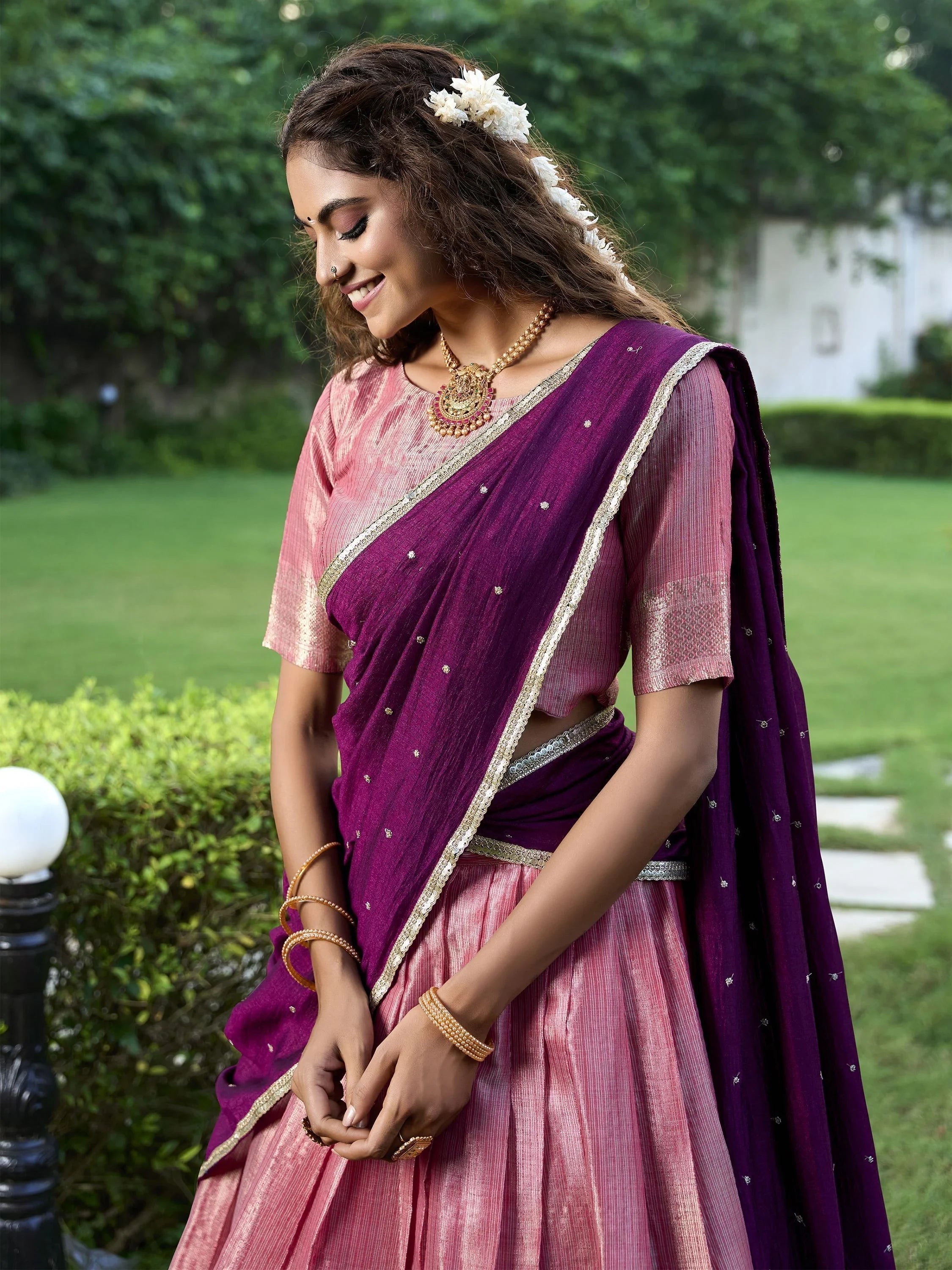 Pink Silk Zari Weaving Wedding Lehenga Choli With Dupatta