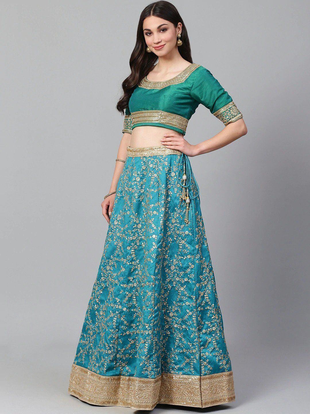 Art silk lehenga choli with embroidery sequin zari work for wedding and party wear