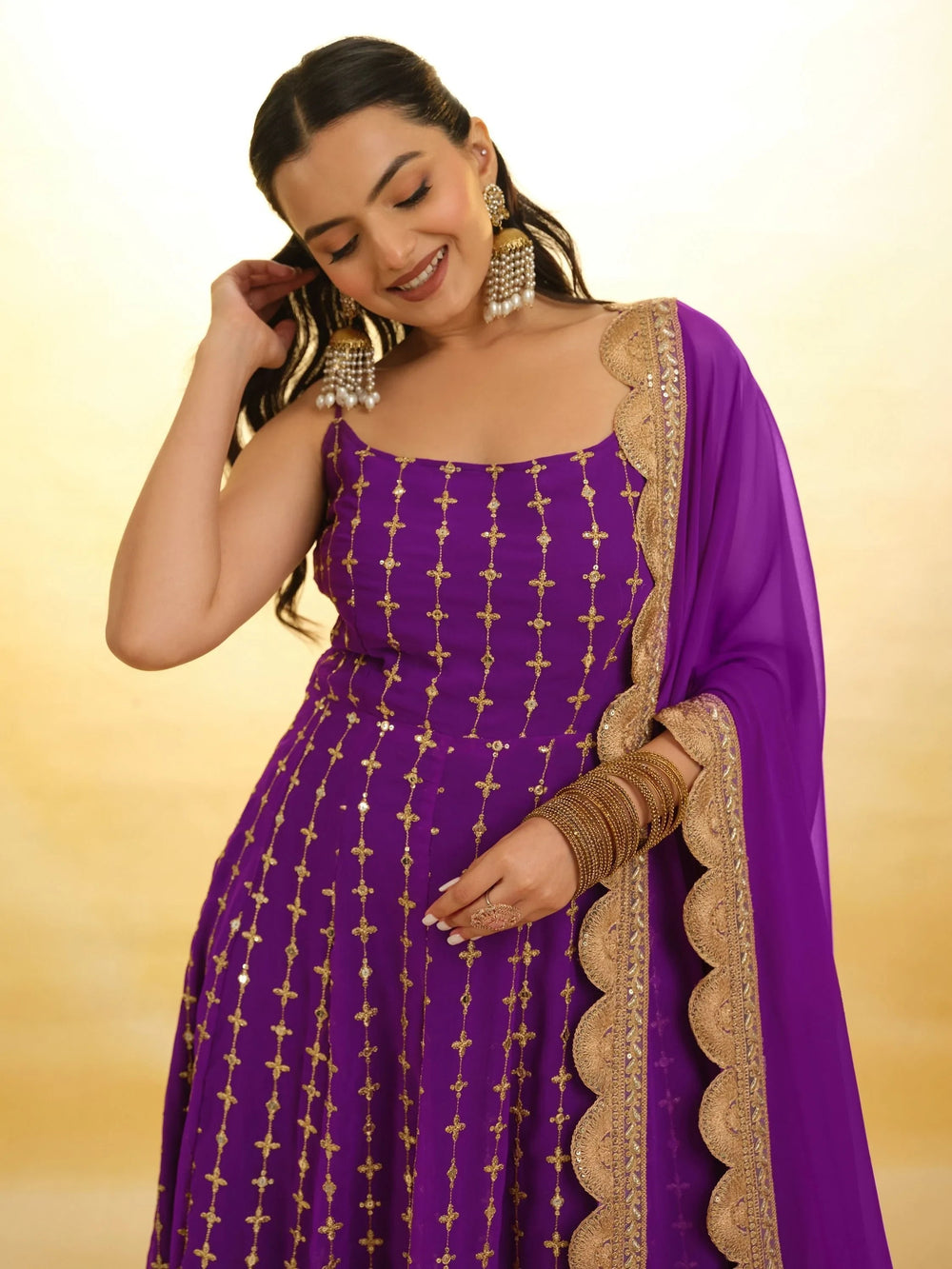 Purple Glamorous Embroidered Georgette Mehendi Wear Sharara Suit for Women