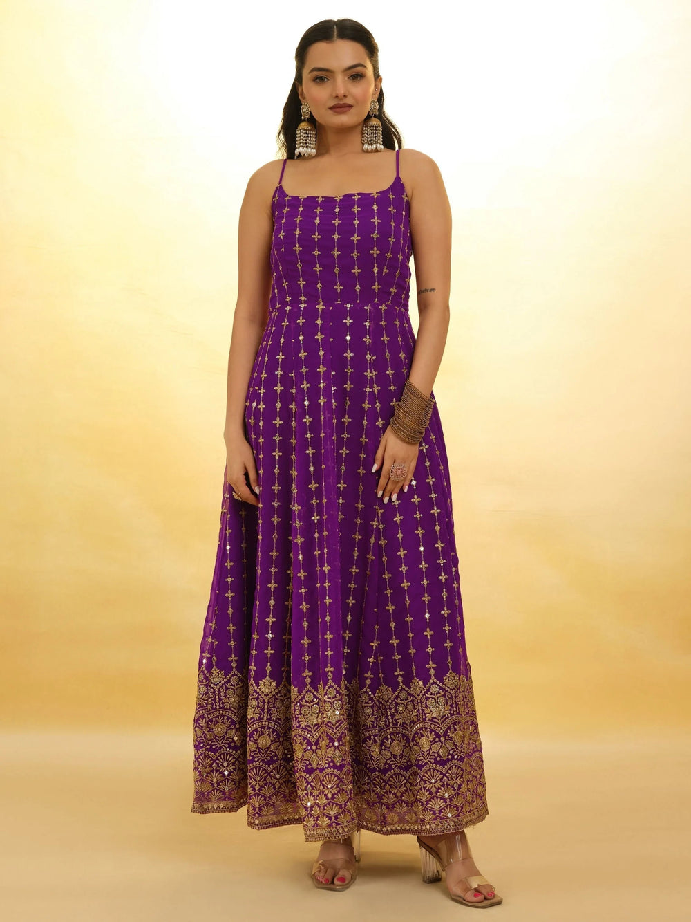 Purple Glamorous Embroidered Georgette Mehendi Wear Sharara Suit for Women